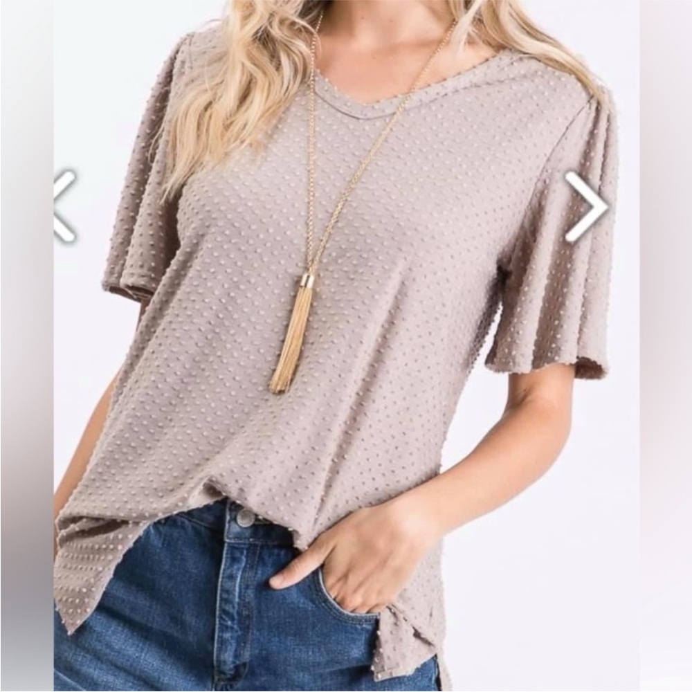 Elegant Beige Textured Short Sleeve Top